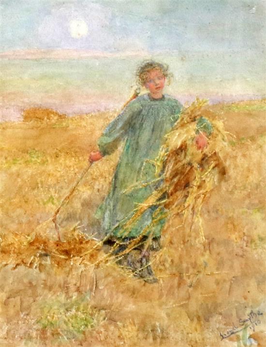 Lionel Percy Smythe (1839-1918) Harvester in a cornfield 8.5 x 6.5in.